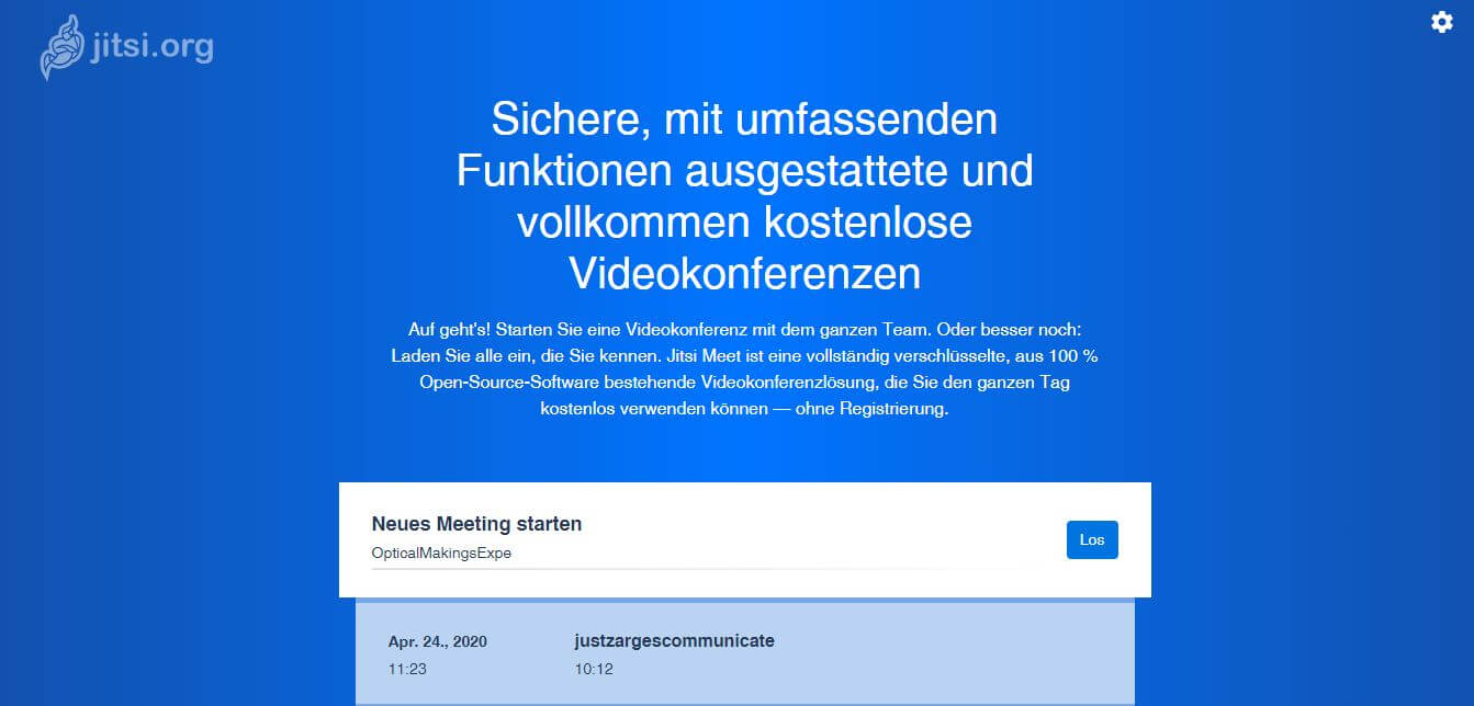 Startseite von Jitsi Meet für Videokonferenzen © Marketingagentur justZARGEScommunicate!