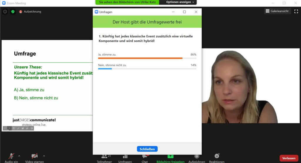 Umfrage in unserem Happy Hour Talk zu dem Thema Virtuelle Events