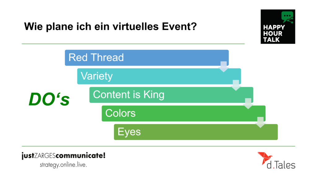 Dos für virtuelle Events - Happy Hour Talk von justZARGEScommunicate