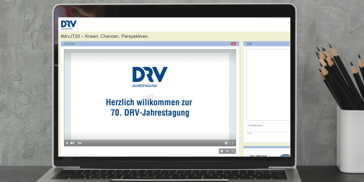 DRV Jahrestagung 2020: Startbildschirm des virtuellen Events © Marketingagentur justZARGEScommunicate!