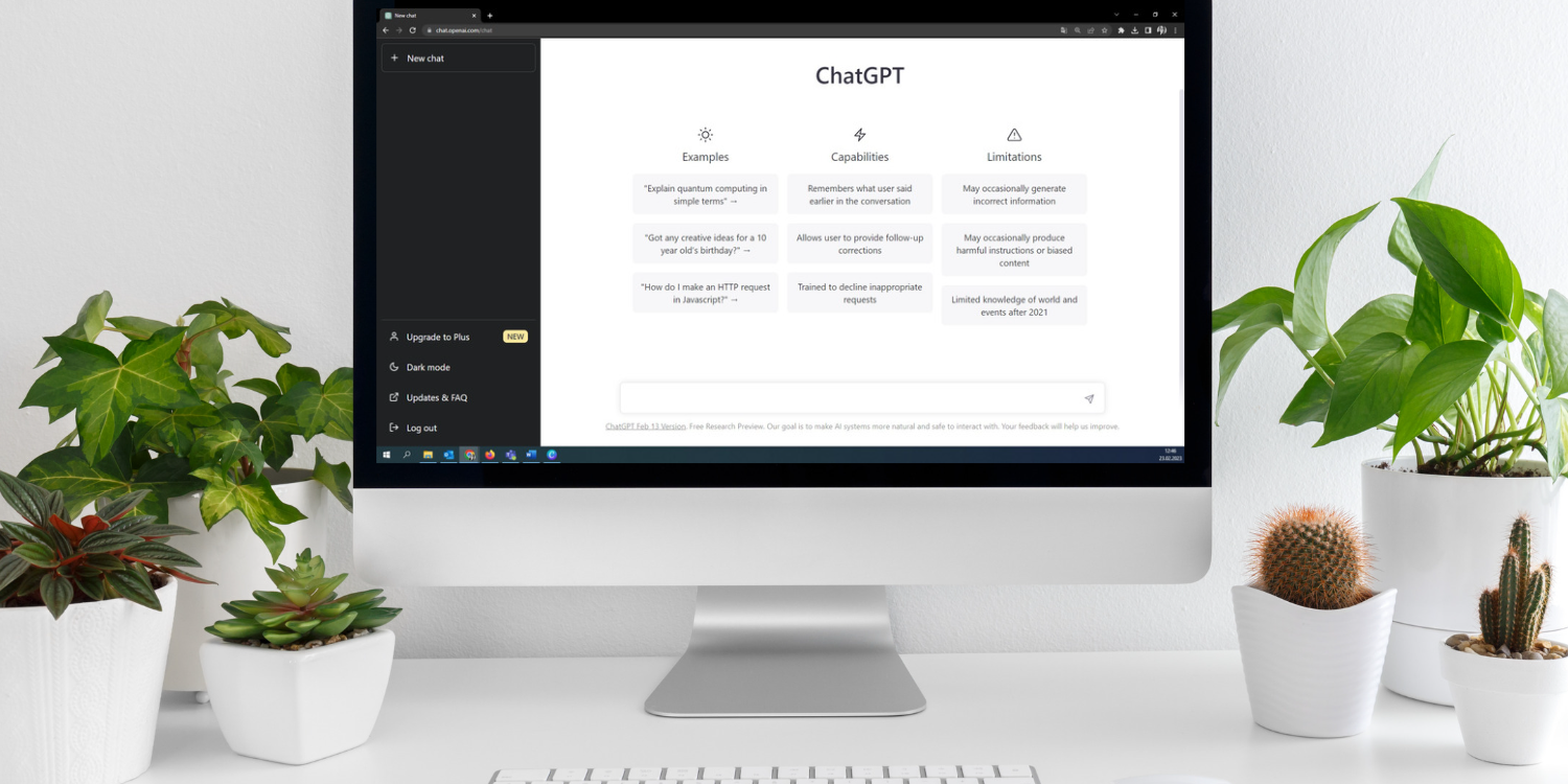 ChatGPT: Startbildschirm des Programms mit Beispielen und Erklärungen